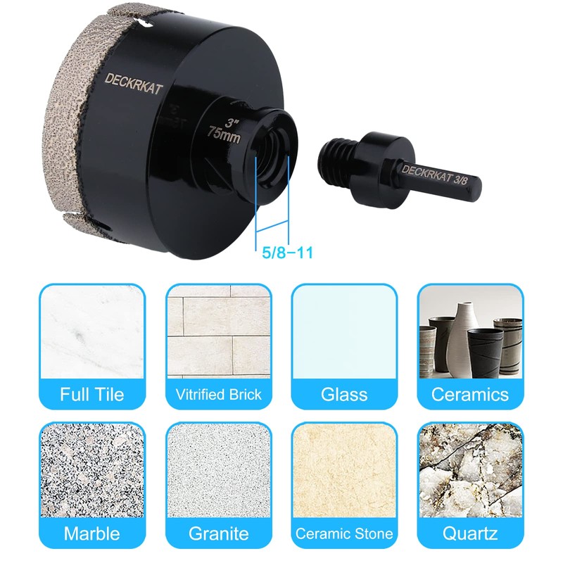 Diamond Hole Saw, 3" Hole Saw for Tiles Granite Marble
