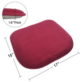 PAGGED Wine Red Kitchen Chairs Cushions Non Slip Foam Office Seat Cushions Washable Soft Thick Pads Large Wooden Metal Tapered Dining Chair Cushions,17" x 15"
