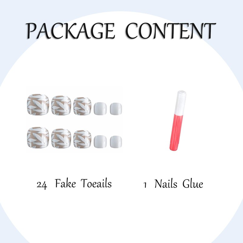 MERVF Toe Nail Press ons Toenails Fake Toe Nails White