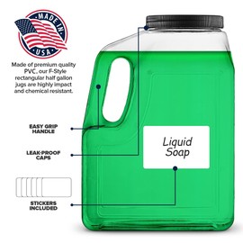 Stock Your Home Wide Mouth Gallon Jugs (2 Pack) - 128 Ounce Rectangular Oblong Gallon Container - Clear Plastic Jugs with Handle for Home, Commercial or Restaurant Use