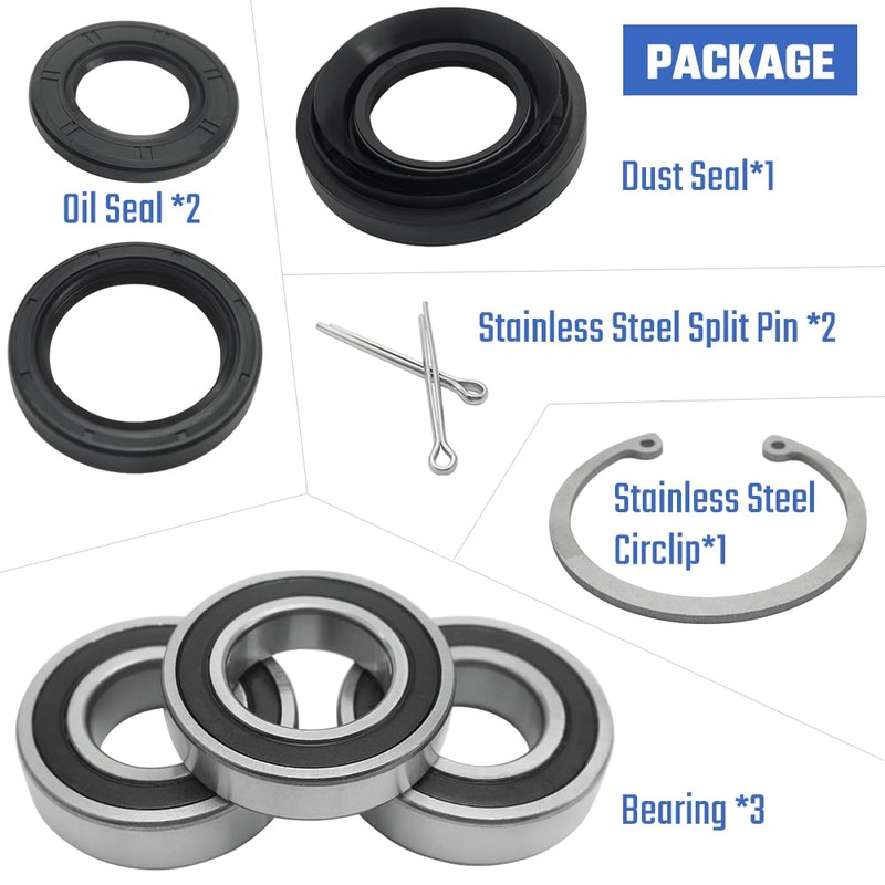Rear Axle Wheel Bearing Kit with Seals Compatible with Honda