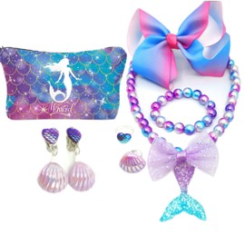 XIEXIESHER Mermaid Children's Jewellery Set Girls, Mermaid Children's Jewellery, Mermaid Girl Bag, for Birthday Gifts, Mermaid Party, Christmas Gifts for Girls from 3 Years, Plastic Plastic Resin