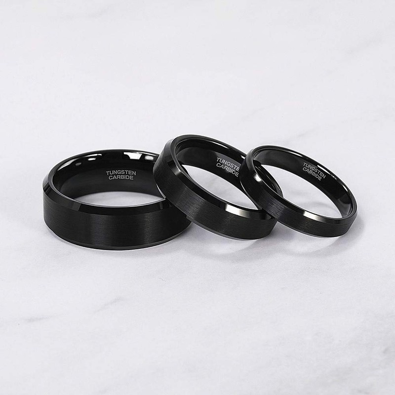 SHINYSO 6mm Mens Wedding Band Tungsten Carbide Ring Beveled Edges