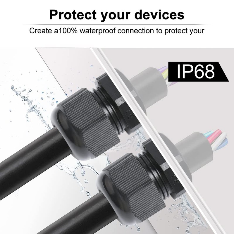 AIRIC 3/4" NPT Cable Glands Nylon PA66, IP68 Waterproof Adjustable