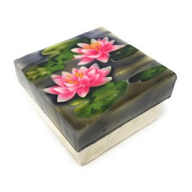 Kubla Crafts Pink Lotus Flowers Capiz Shell Keepsake Box by 7.6 x 7.6 cm