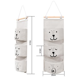 Gaomoeny Wall Hanging Bag, Wall Hanging Storage Bag, Bathroom Hanging Bag, Foldable Hanging Bag Organiser with 3 Pockets for Bathroom, Children's Room, Bedroom (White)