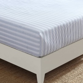 Nautica - Queen Fitted Sheet, Cotton Percale Bedding, Casual Home Decor (Beaux Stripe Blue, Queen)
