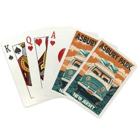 Asbury Park, New Jersey, Letterpress, Camper Van (52 Playing Cards, Poker Size Card Deck with Jokers)
