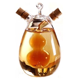 WINIAER 2 in 1 Oil and Vinegar Dispenser Cruet Bottle, Kitchen Supplies Glass Olive Oil and Balsamic Vinegar Cruet Bottle with Cork Stoppers, Hand-blown Glass Jar (Gourd Shape)