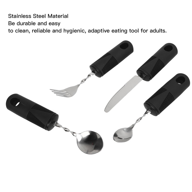 Parkinsons Patients Weighted Silverware, Black Handle Adaptive Utensil for Hand