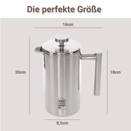 NOUTEN Premium Stainless Steel French Press 0.6 L - Insulation Effect Thanks to Double-Walled Design - Scale for Perfect Preparation - Replacement Filter Included - 2 Years Money Back