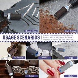 Sanding Drums Sandpaper Sticks Set for Rotary Tools, 180/240/320/600/1000/1500/2000 Grits Different Meet More Needs for Metal Rust Removal/Stone Grinding/Jade Polishing-Sanding Bits Tool Accessories