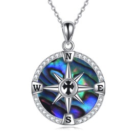 POPLYKE Compass Necklace for Men Triple Moon Goddess Necklace for Women 925 Sterling Silver Viking Wicca Jewellery Gifts Graduation Birthday, Sterling Silver, Abalone