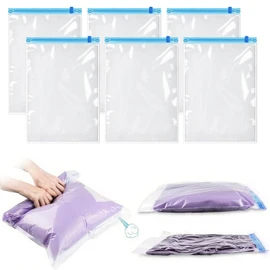 Large Vacuum Storage Bags, 6 Pack Space Saver Bags, Roll-Up Compression Zipper Bags, Reusable Travel Vacuum Bags for Clothes, Bedding - 50×70cm (No Pump Included)