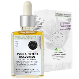 Hearthical Organic Oil-Based Bakuchiol Serum For Face | 1oz Natural Retinol Alternative for Glowing Skin | Brightening Serum For Face | 99% Pure Bakuchiol Oil with Jojoba & Sea Buckthorn | Made In USA