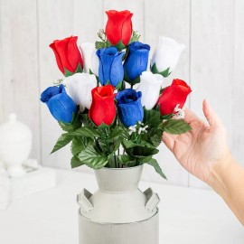 Factory Direct Craft Set of 4 Red, White and Blue Patriotic Artificial Rose 20" Floral Bushes