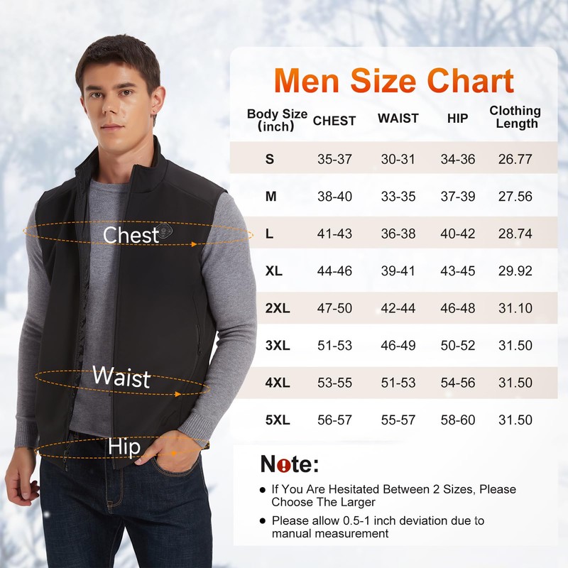 Heated Vest For Men with Battery Pack,Electric Heated Jacket, Smart