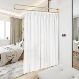 XIMSPHY Privacy Partition Curtains with U-Shaped Rod, Metal Support Single Wall Mounted Curtains, 6.56ft White Flat Hooks Medical Curtain for Fitting Room Beauty Salon Bedroom