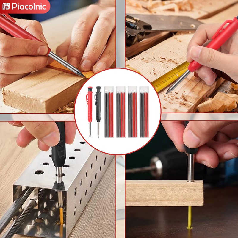 2 Piece Carpenter's Pencil Set, Mechanical Carpenter's Pencils Set, Deep