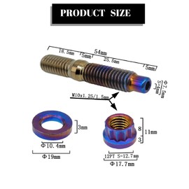 RISON-Titanium Set of 12 Titanium Stud Bolts for Exhaust Manifold M8 M10, Exhaust Manifold Bolt Nut Kit, Exhaust Manifold Flange Nuts Pin Screws Exhaust Manifold for Exhaust Systems Car Engines