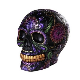 Pacific Giftware Day of The Dead Celebration Black Sugar Skull Floral Design Collectible 6 Inch