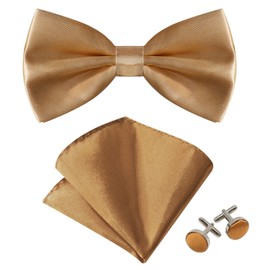 LJBFNN Bow Tie Pre-tied Bowtie, Adjustable Solid Color Bow Ties for Men and Pocket Square Cufflink Set for Prom Wedding (Champagne)