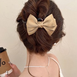 Inateannal Silky Satin Bow Hair Clip khaki Silk Ribbon Bow Clips French Twist Banana Clip Barrettes Silk Bowknot Hairclips Banana Hair Claw Clip Twist Hair Styling Clip Barrettes