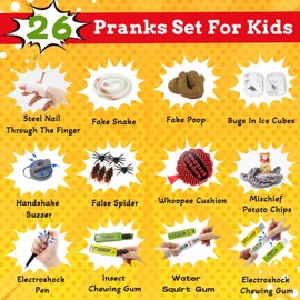 TOYMAKER 26Pcs Prank Kit, Pranks for Kids Magic Potato Chip Cans Fries Toys April Fool Day Funny Toys Kids Prank Gadgets Gags & Practical Joke Toys Gag Box