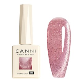 CANNI 1 Pcs Pink Cat Eye Gel Nail Polish, Pink Glitter Rainbow Holographic Cat Eye Gel Polish Shimmer Colors Soak Off Led Nail Art Gel Manicure Salon DIY