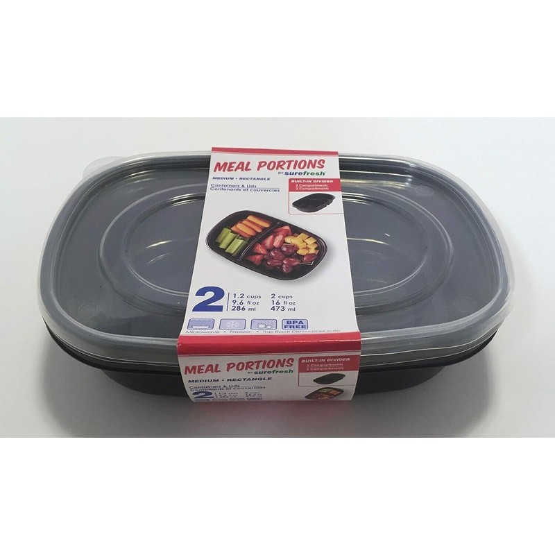 SureFresh Meal Portions Container with Lid, 2-Compartment Food Storage (2-Pack)