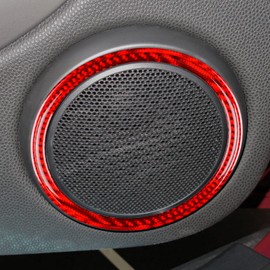 KUNGKIC Carbon Fiber Car Door Speaker Ring Cover Trim Inner Sticker for Mini Cooper Clubman R55 R56 R57 Accessory (Red)