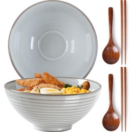 NUTRIUPS Set of 2 Ramen Bowls with Spoons & Chopsticks (Classic Stone Gray)