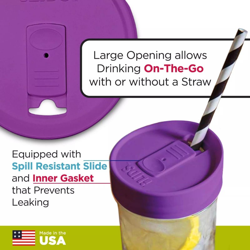 iLIDS Mason Jar Drink Lid, Wide Mouth, Mulberry, Pack of