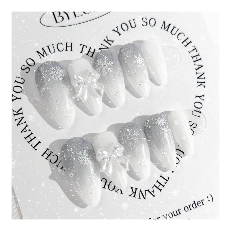 Blue Gray Winter Handmade Nail Tips Nail Tips - Ballerina