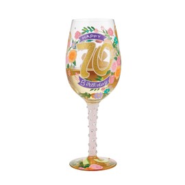 Enesco Designs by Lolita Happy 70th Birthday Hand-Painted Artisan Wine Glass, 1 Count (Pack of 1), Multicolor