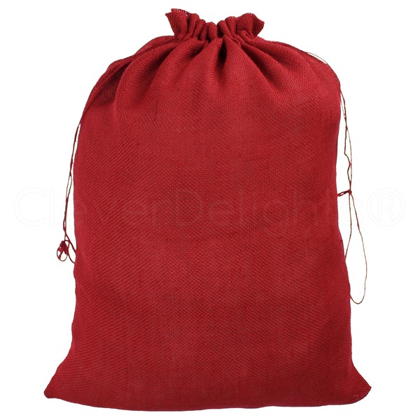 CleverDelights 18" x 24" Red Burlap Bag with Drawstring