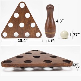 YDDS Shuffleboard Bowling Pin Set with 10 Pcs Premium Hardwood Bowling Pins Durable Triangular Pinsetter Resin Bowling Ball and Carrying Bag, Fun for Shuffleboard Games