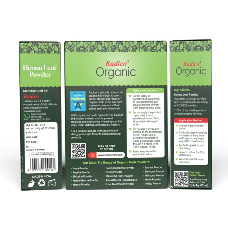 Radico Henna Powder Colourless Organic, Vegan 100 g