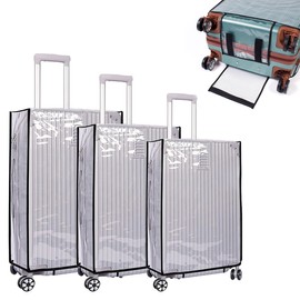 MOLIMOLI Suitcase Cover Set of 3 Reusable PVC Suitcase Protective Cover, Transparent Bag for 20/24/28 Inch Suitcase, Waterproof, Dustproof and Scratch-Resistant