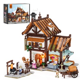 FUNWHOLE Medieval Tailor-Shop Lighting Building-Bricks Set - Middle Ages Tailoring Workshop Collection LED Light Building Construction Model Sets 1994 Pcs for Adults and Teen