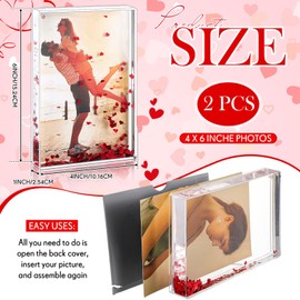 CroBlissful 2 Pcs Glitter Picture Frame 4 x 6 Inch Glitter Square Liquid Photo Frame Acrylic Snow Globe Photo Frame Floating Sparkle Water Customized Photo Christmas Valentine's Day Gifts for Couples