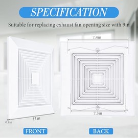 Baquler 1 Pcs 11 x 11'' Exhaust Bathroom Fan Cover with Springs Square Ceiling or Wall Mounted Ceiling Grill Vent Fan Fits Models 663 670 671 675 688 689 Ventilation Cover Replacement Accessories