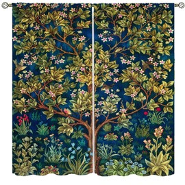 Yearn Jear William Morris Botanical Windows Curtains,Tree of Life Floral Patterns Vintage Floral Patterns Curtains for Living Room Bedroom 42x45in Decor