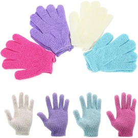 Moonmini® 4 Pair Set Scrubbing Exfoliating Gloves ★ Double Side Durable Nylon Shower Gloves ★ Body Scrub Exfoliator for Men, Women & Kids ★ Bath Scrubber for Acne & Dead Cell