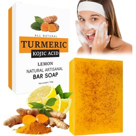 2PCS Jabón Turmeric Soap, Jabón suave de cúrcuma y limón con ingredientes naturales, orgánicos y seguros para ayudar a iluminar e hidratar, para pieles sensibles, para cara y cuerpo.
