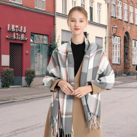 Shawl Wrap Winter Warm Grey Checked Scarves for Women, Plush Pashmina Shawls and Wraps, Sophisticated Ladies Scarf