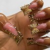 Press on Nails Golden Crushed Diamond Press ons Nails Glue
