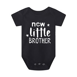 Baby Boy Brother Shirt Outfit New Little Brother Romper Bodysuit Sibling Clothes (New Little Brother 1-black, 3-6 Months)