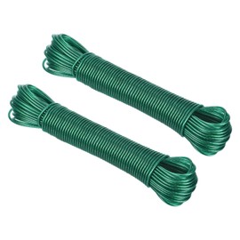 PATIKIL Plastic Coated Clothesline, 2 Pack 1/8 Inch x 66 FT Extra Strong Steel Core Clothes Lines Wire for Drying Clothes, Outside Hanging, Green