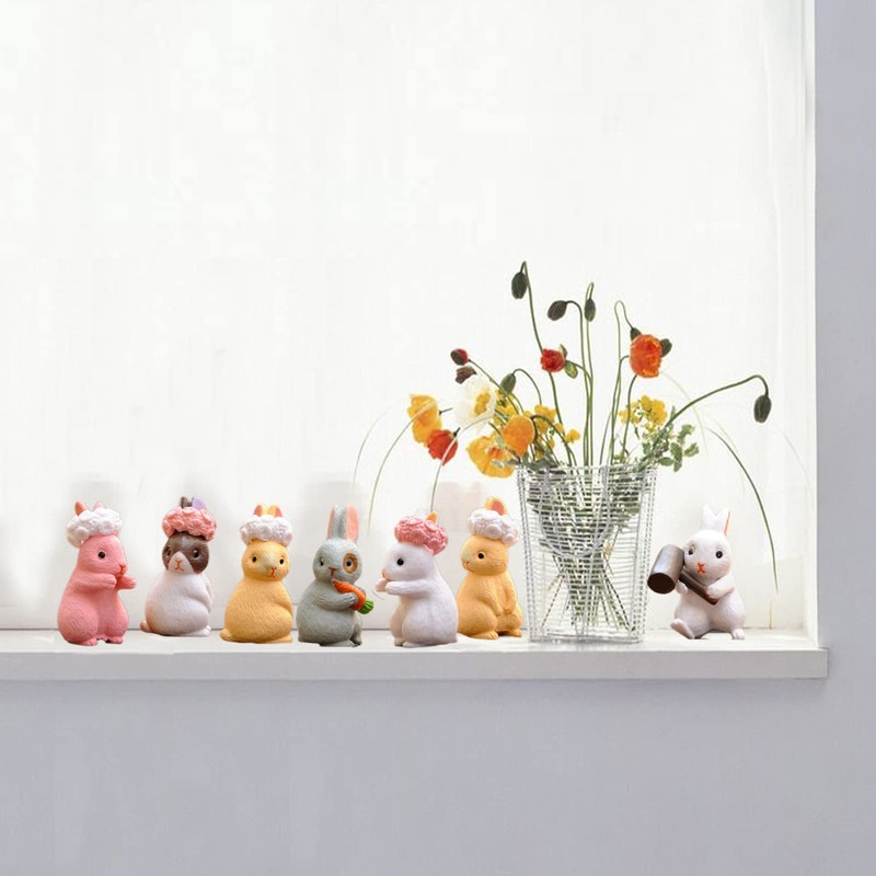 12 pieces mini rabbit figures, miniature landscape rabbits, miniature rabbits,